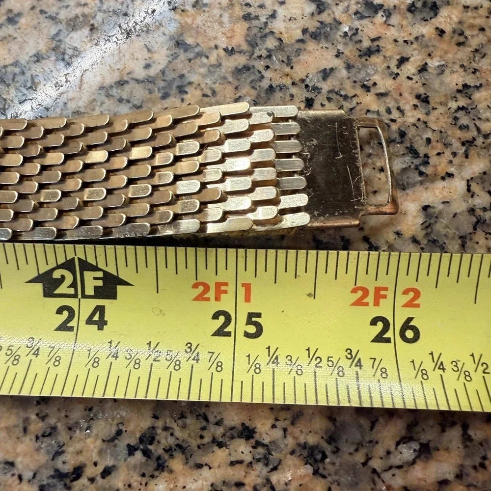VTG Stretch Waist Belt Womens One Size Gold Metal Elastic Wide Textured Chain